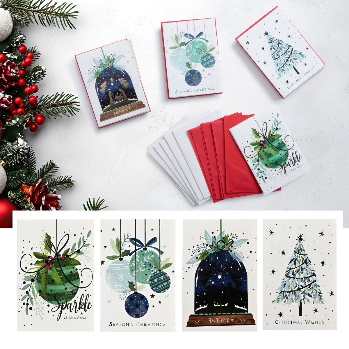 Cards Blue-Green Foiled Traditional 10pk