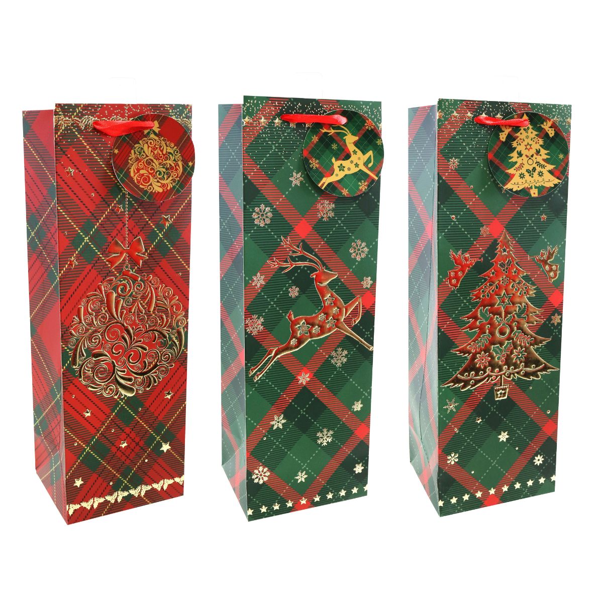 Bottle Bag Plaid Large Foil Motif Assorted