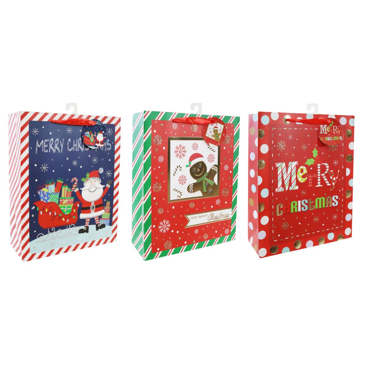 Christmas Giftbag Lge Pattern Frame Foiled Assorted