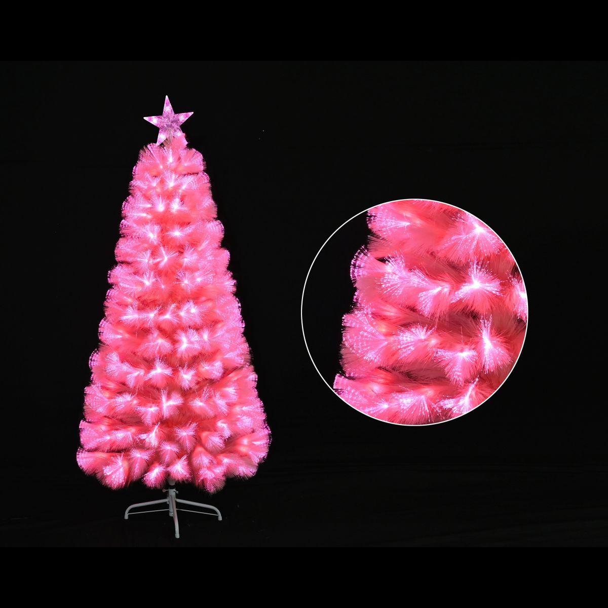 Christmas LED Pampas Fibre Optic Tree Pink 150cm
