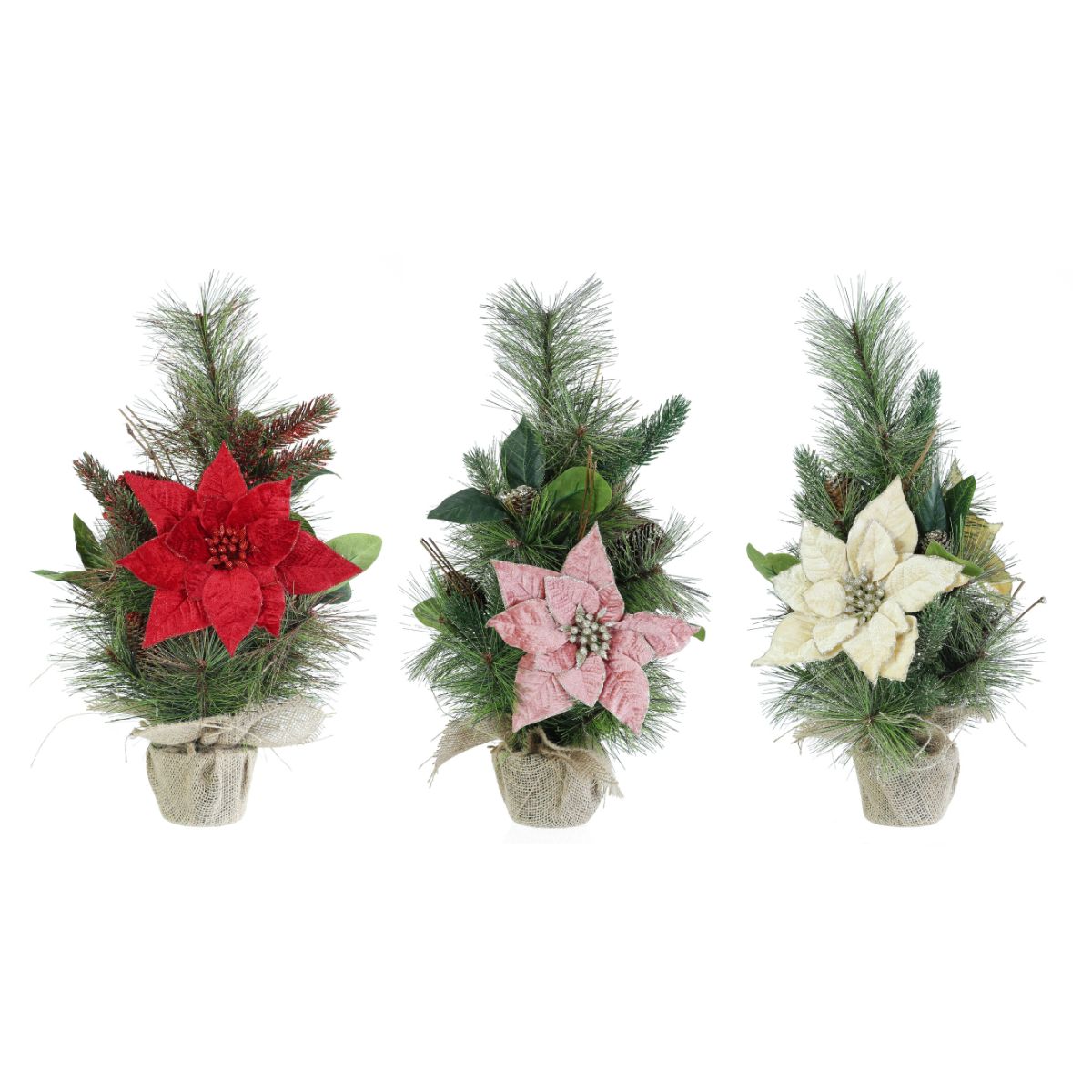 Christmas Potted Pine Poinsettia Tree 50cm