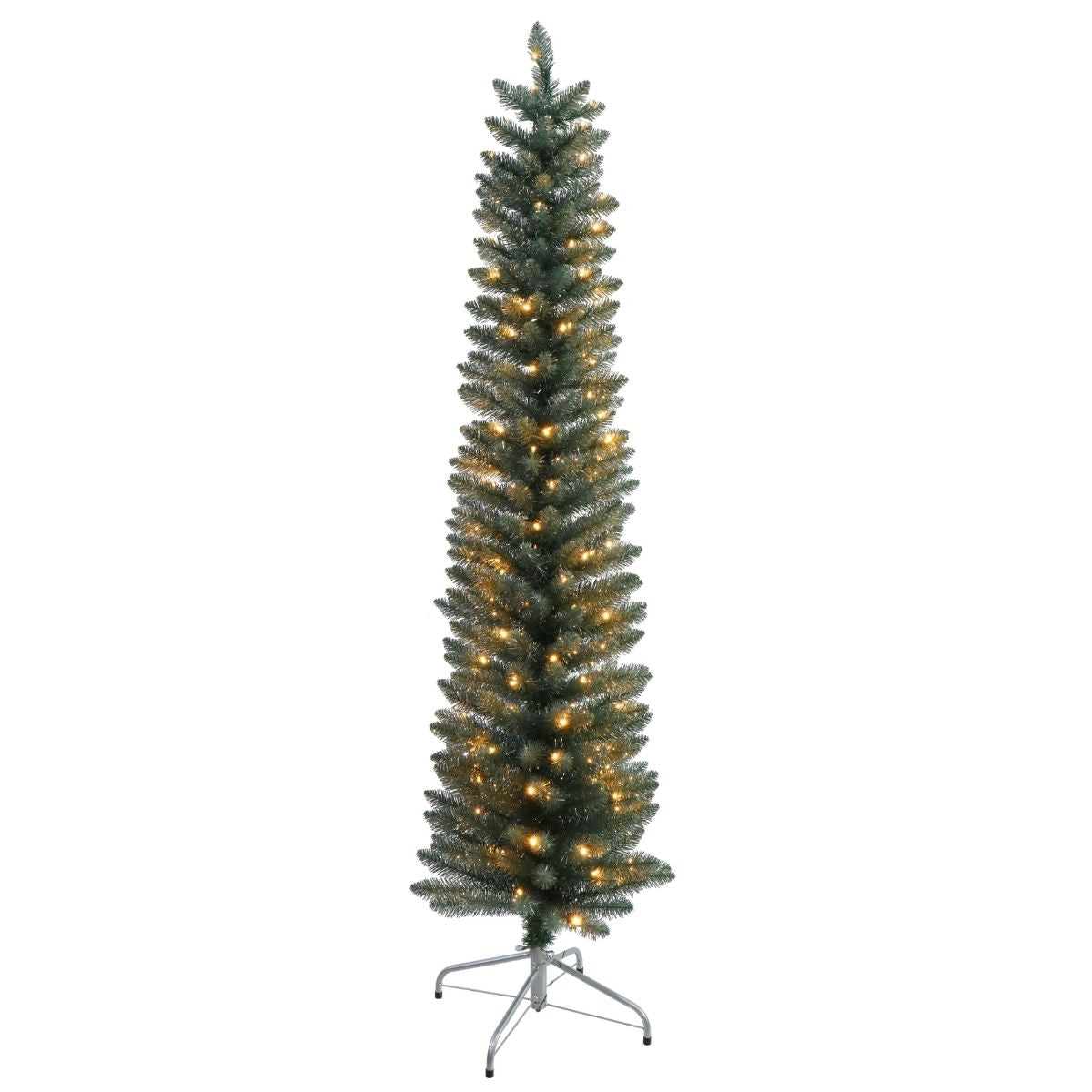 Christmas Tinsel Pencil Tree Green-Silver 180cm Pre-Lit - affordable Christmas decoration NZ