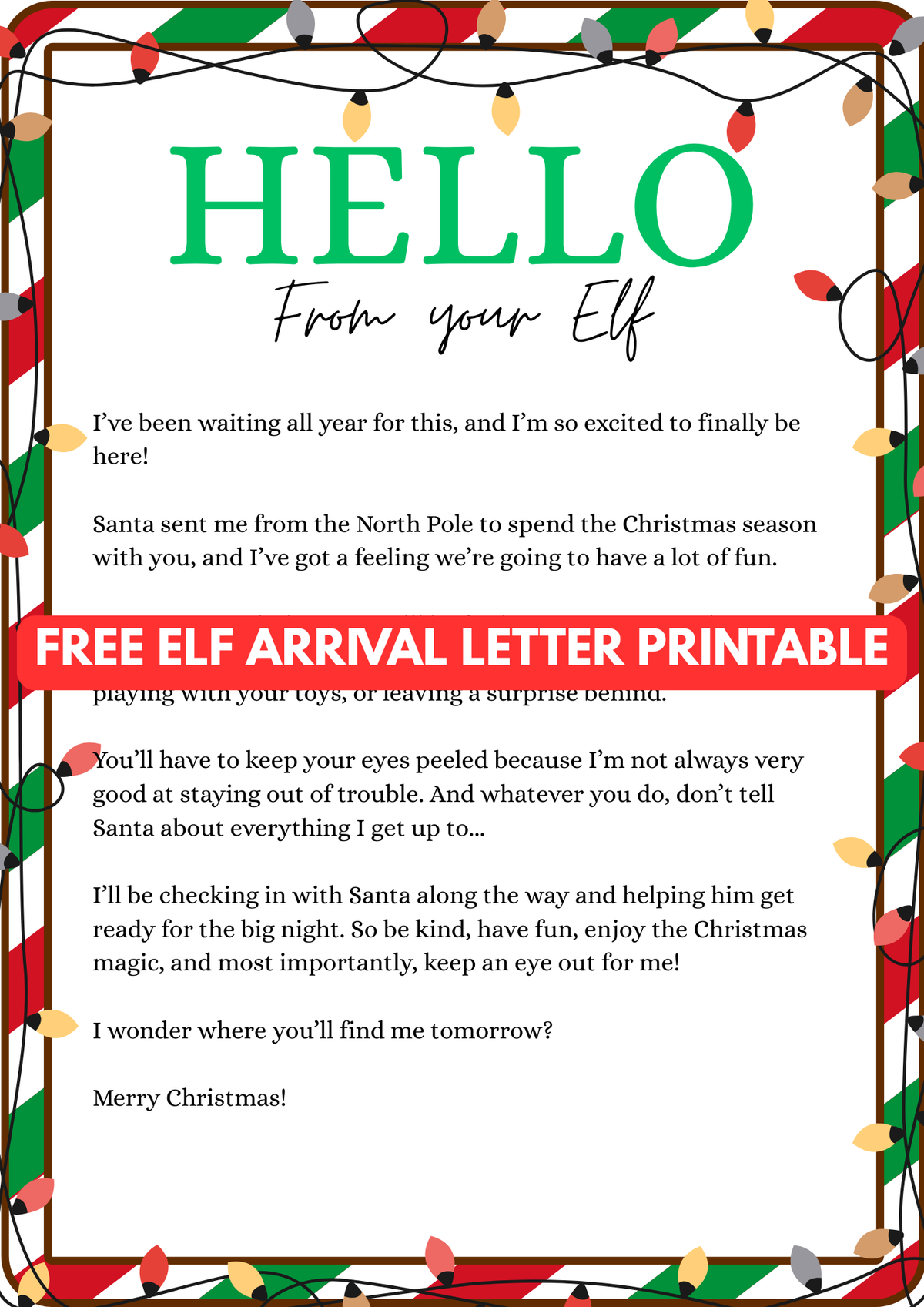 Free Elf Arrival Letter Printable