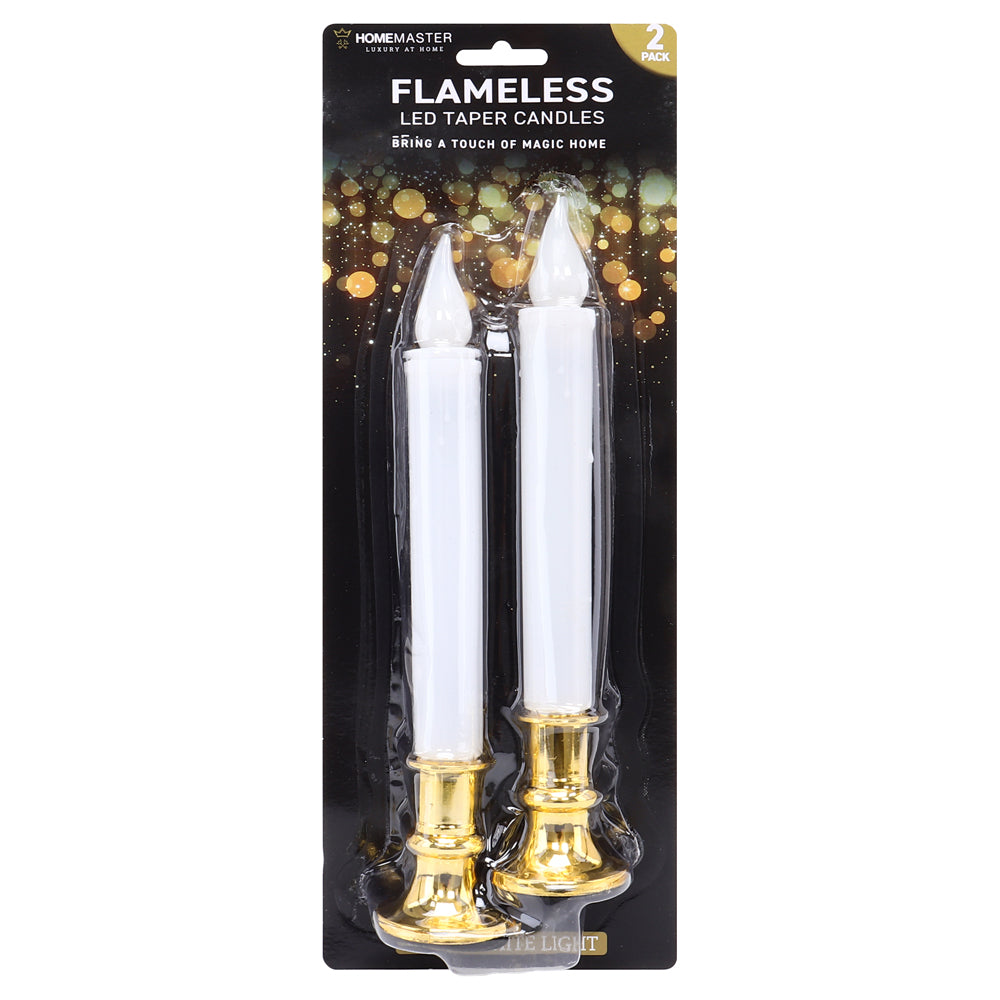 LED Flameless Battery Operated Taper Candle 2 Pack 23cm Warm White Flickering Function