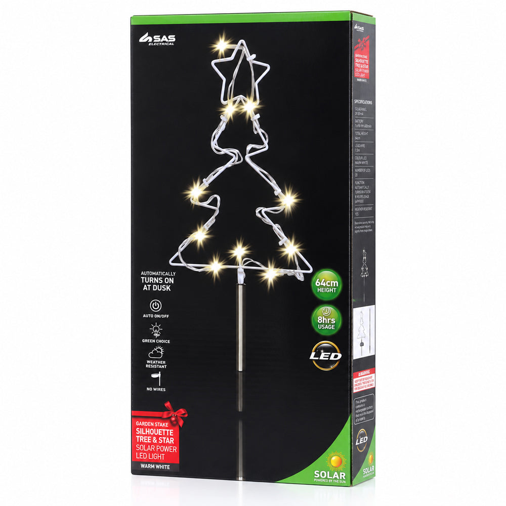Christmas Stake Light Solar Silhouette Tree 20 LED 18cm x 25cm x 64cm Warm White 1 Functions