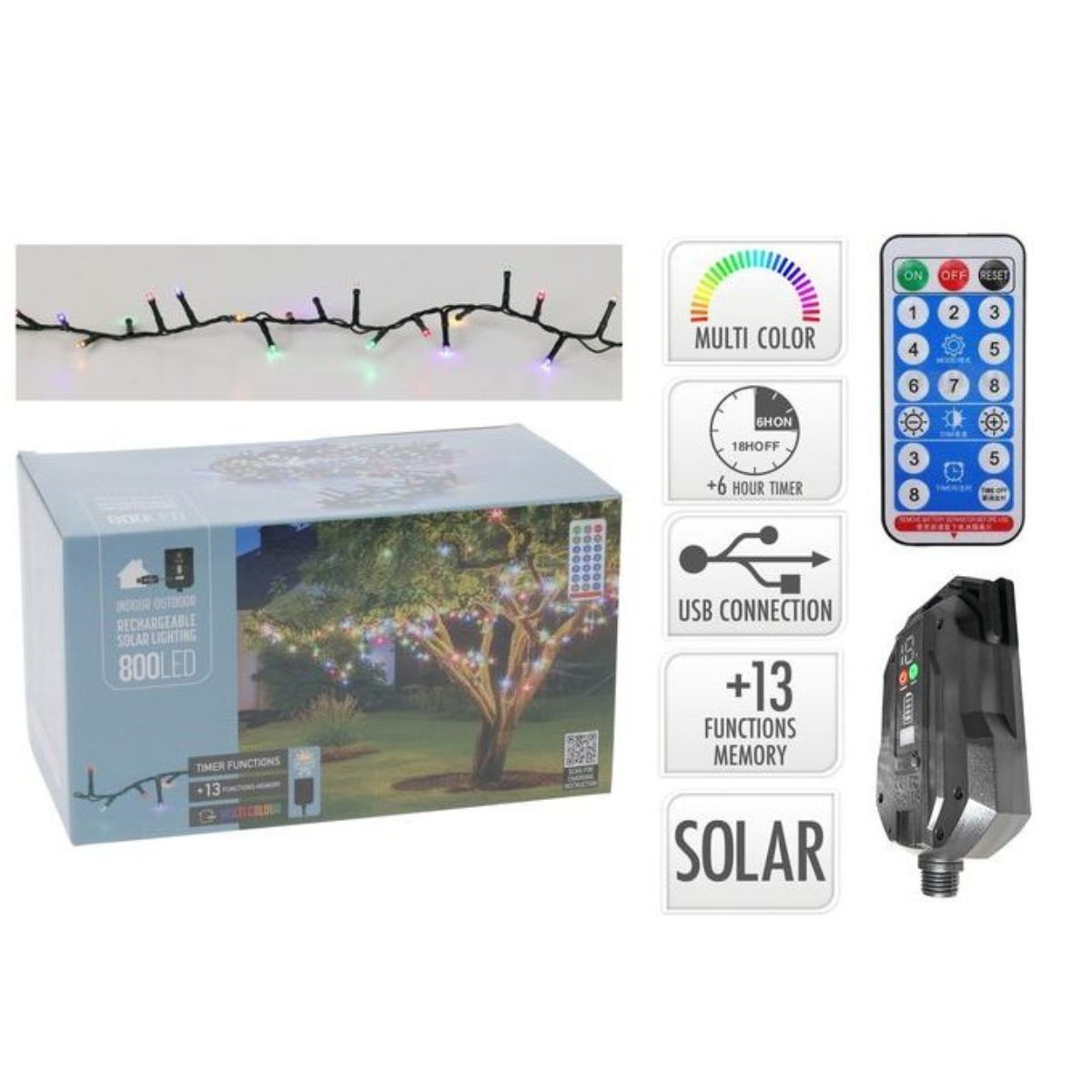 Premium Solar Christmas String Lights 800 LED Multicolour – 16m