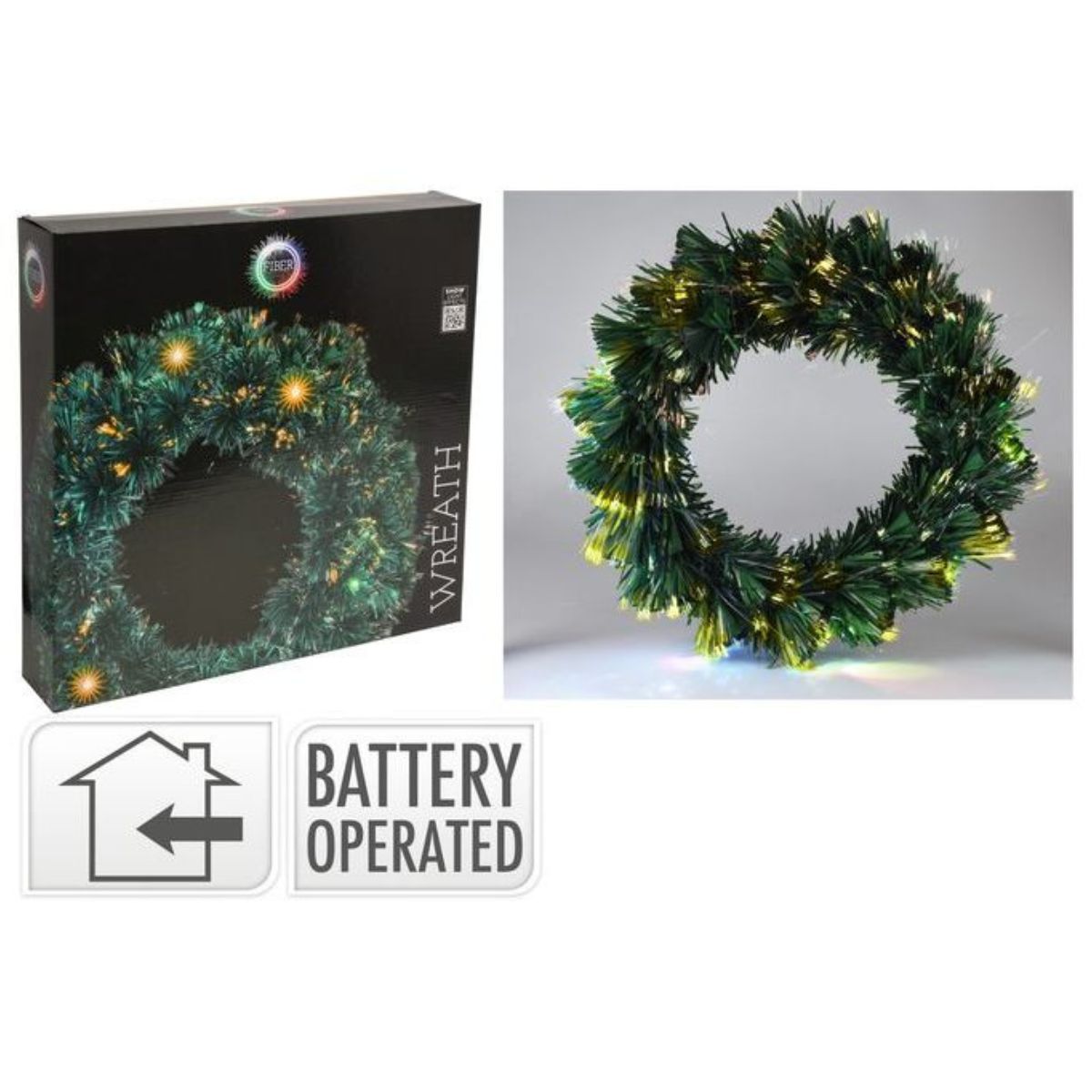 Christmas Wreath 50cm Fibre Optic with White B/o