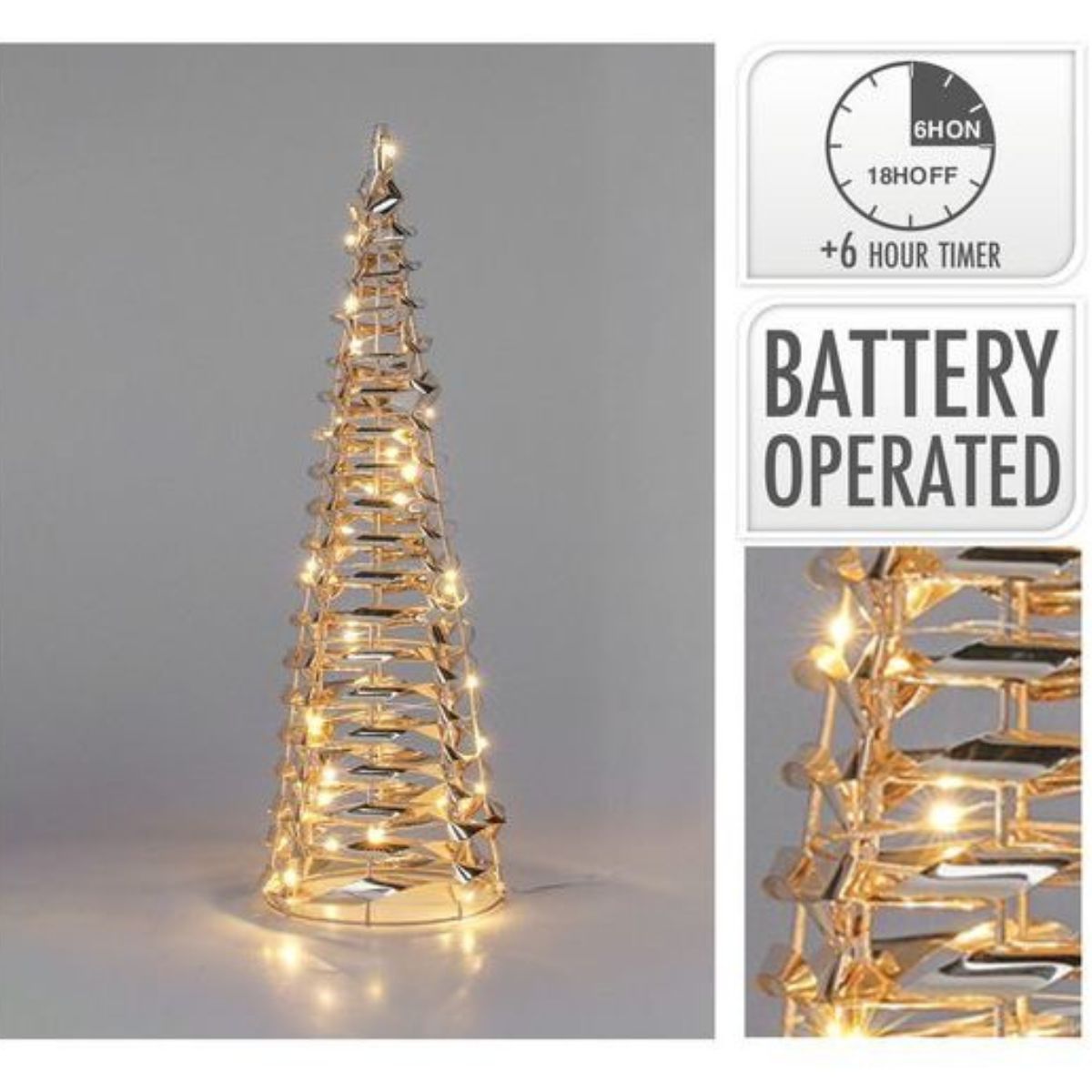 Cone 40cm Gold Micro 20 LED Battery Operated