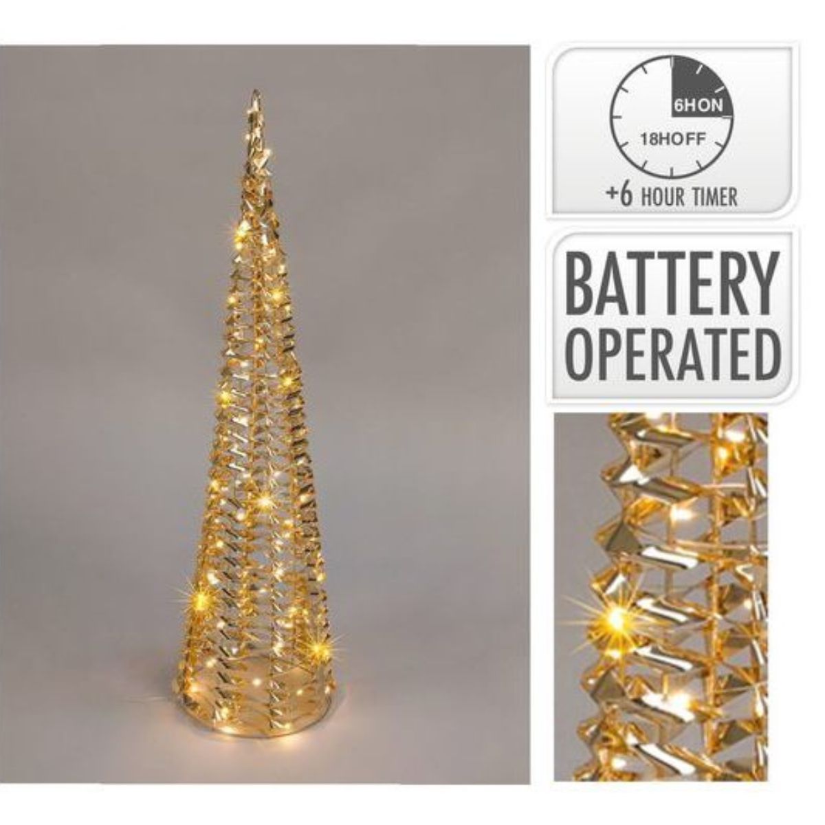 Cone 60cm Gold Micro 30 LED Battery Operated