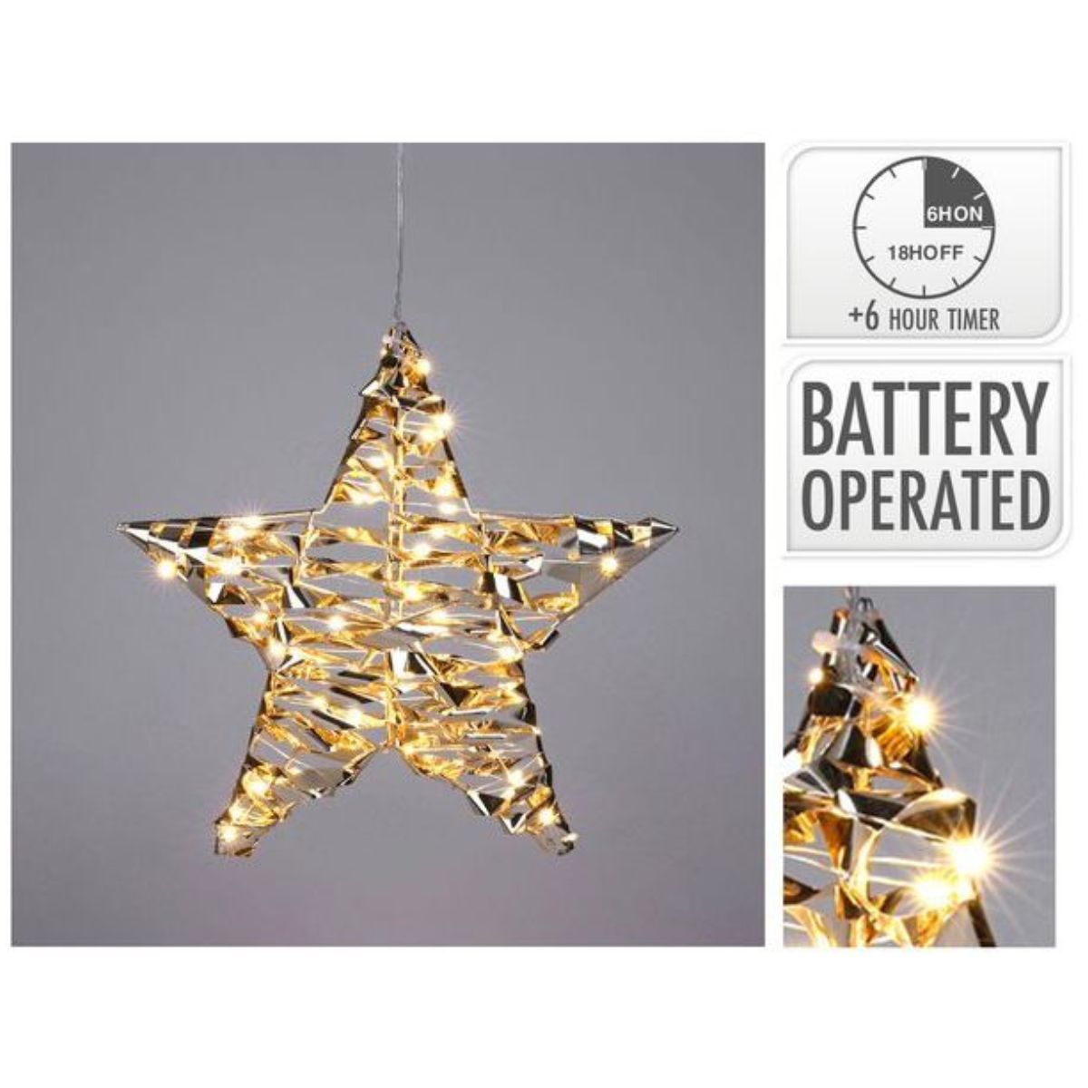 Christmas Star 30cm 20 LED Shiny Gold Battery Operated