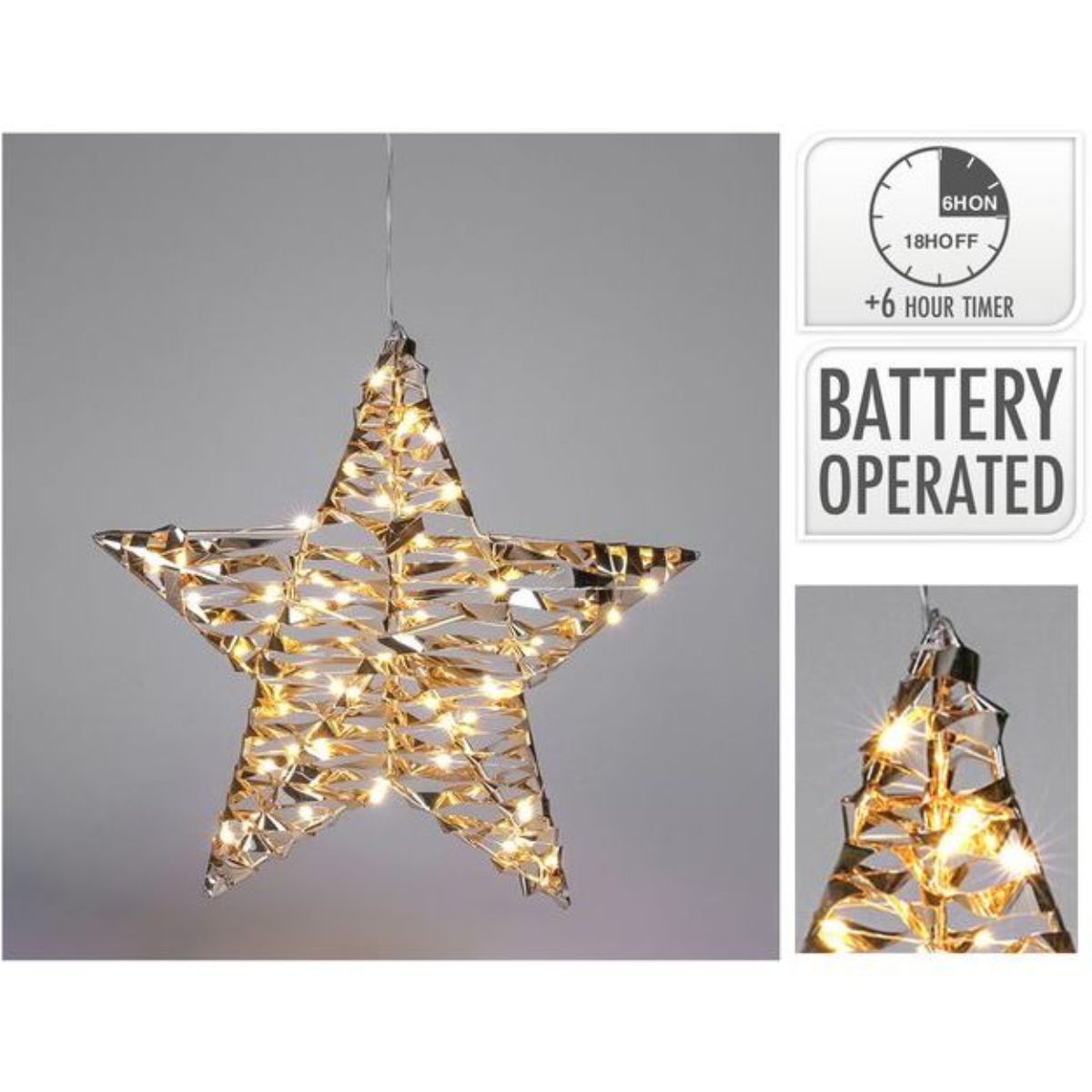Christmas Star 40cm 30 LED Shiny Gold Battery Operated