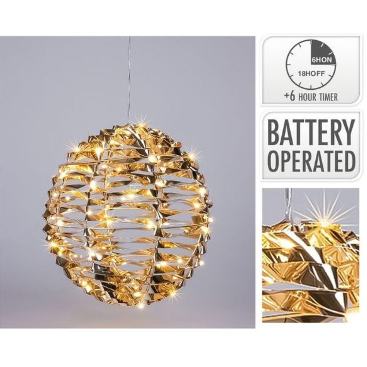Ball 25cm 40 LED Shiny Gold Battery Operated