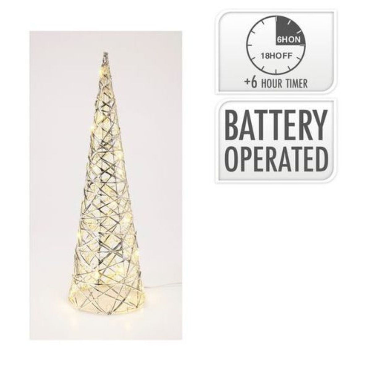 Cone 40cm with 20 LED Silver Battery Operated