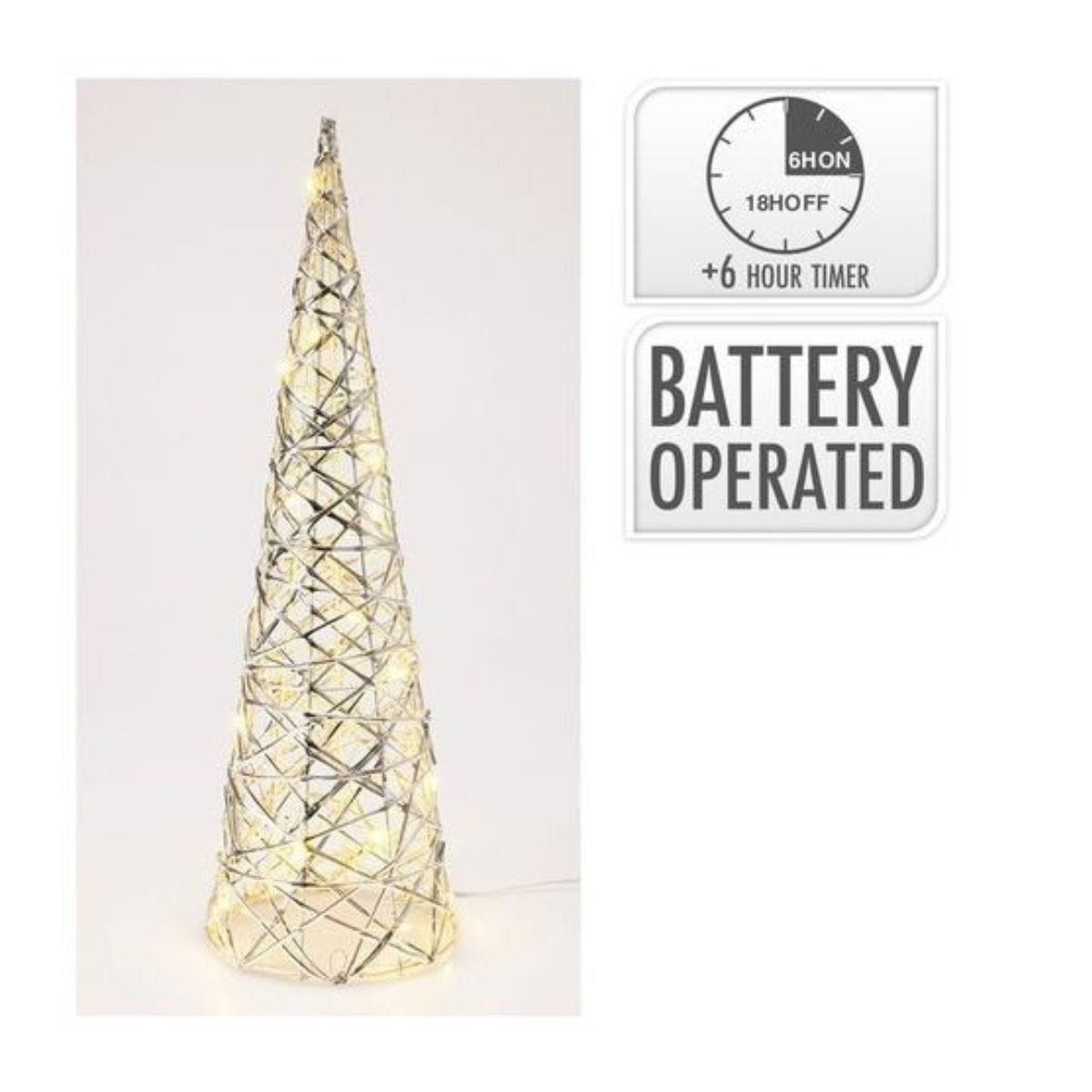 Cone 60cm with 30 LED Silver Battery Operated