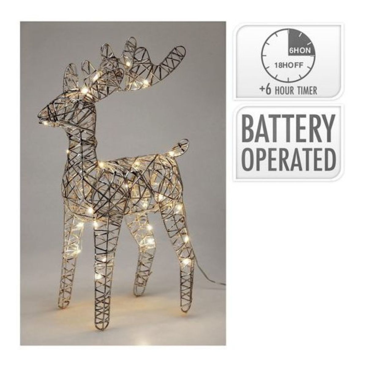 Christmas Reindeer 37cm with 30 LED Silver Battery Operated