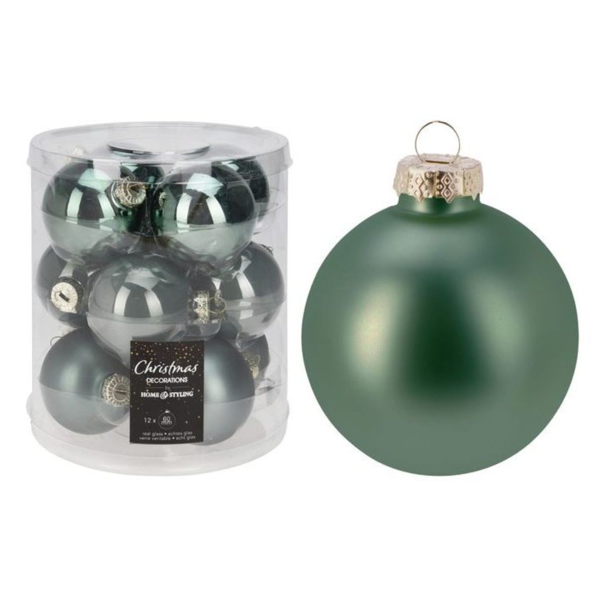 Christmas Bauble 60mm Green Glass 12Pcs