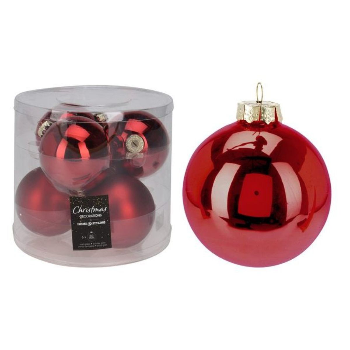 Christmas Bauble 80mm Red Colours Glass 6 Piece