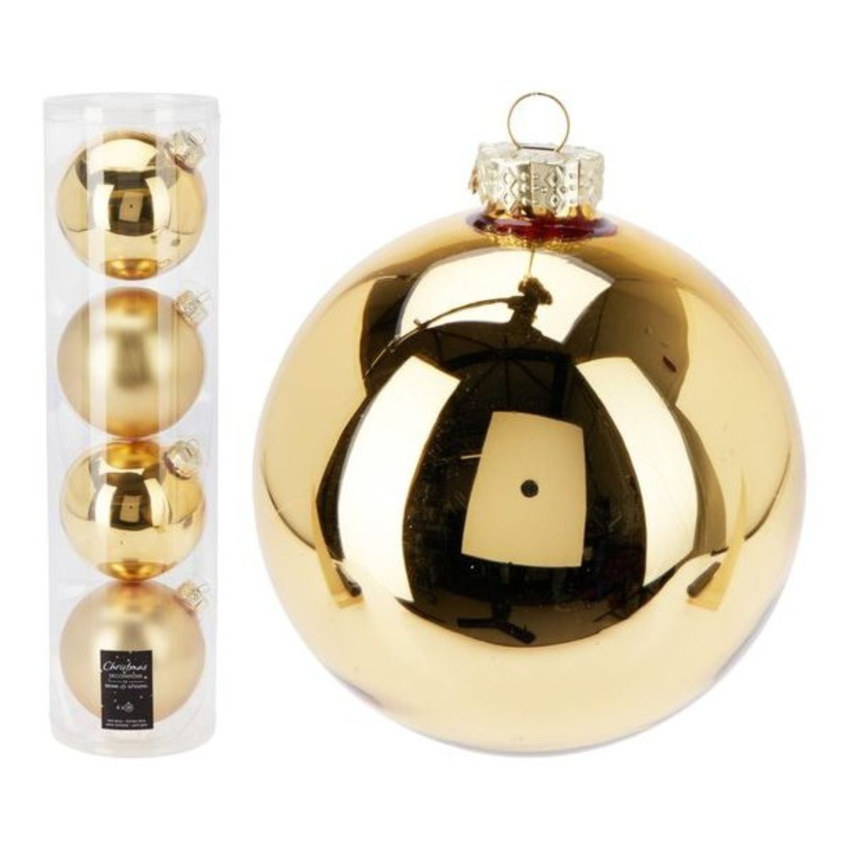 Christmas Bauble 10cm Gold Glass 4Pcs
