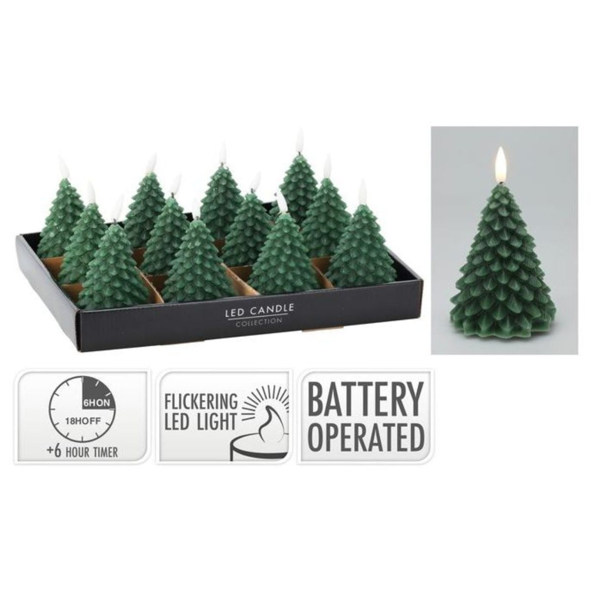 Christmas LED Candle Tree 11cm Dark Green Battery Operated