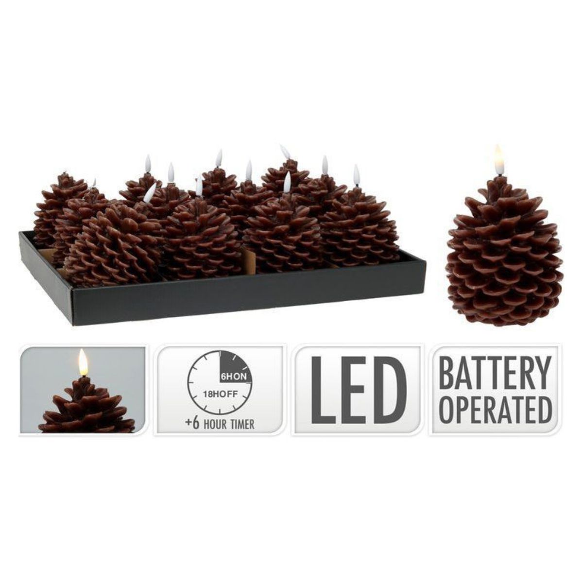 LED Candle Pine Cone 13cm Battery Operated