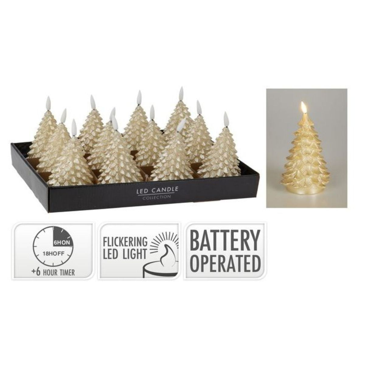 Christmas LED Candle Tree 11cm Gold Battery Operated