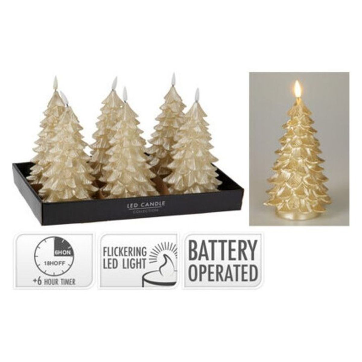 Christmas LED Candle Tree 19cm Gold Battery Operated