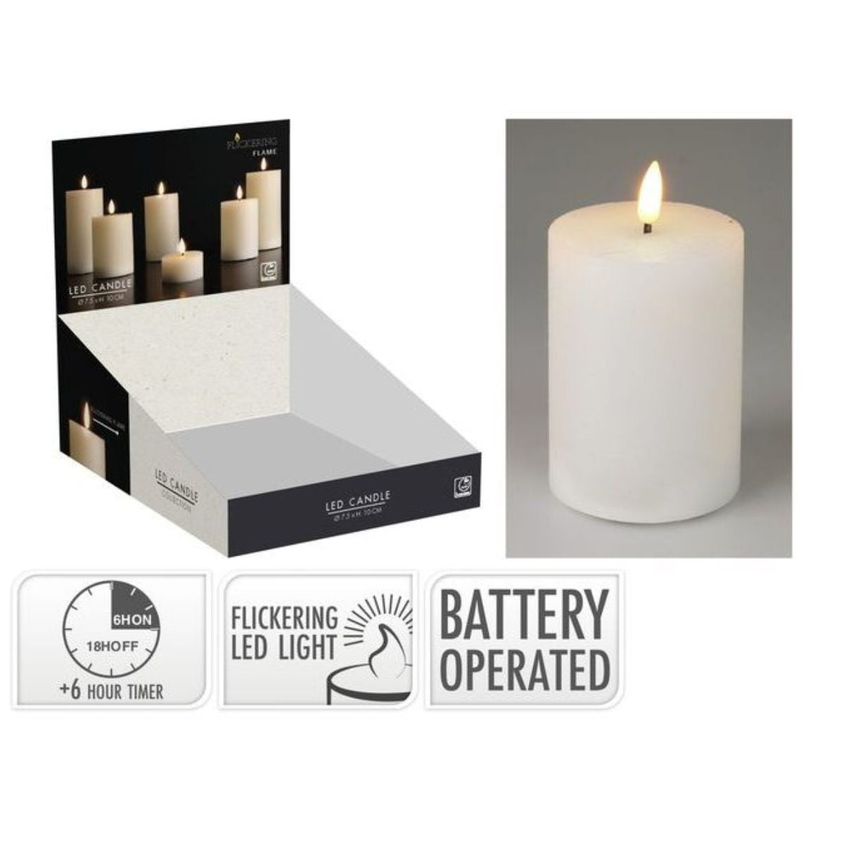 LED Candle 75 x 100mm White Battery Operated