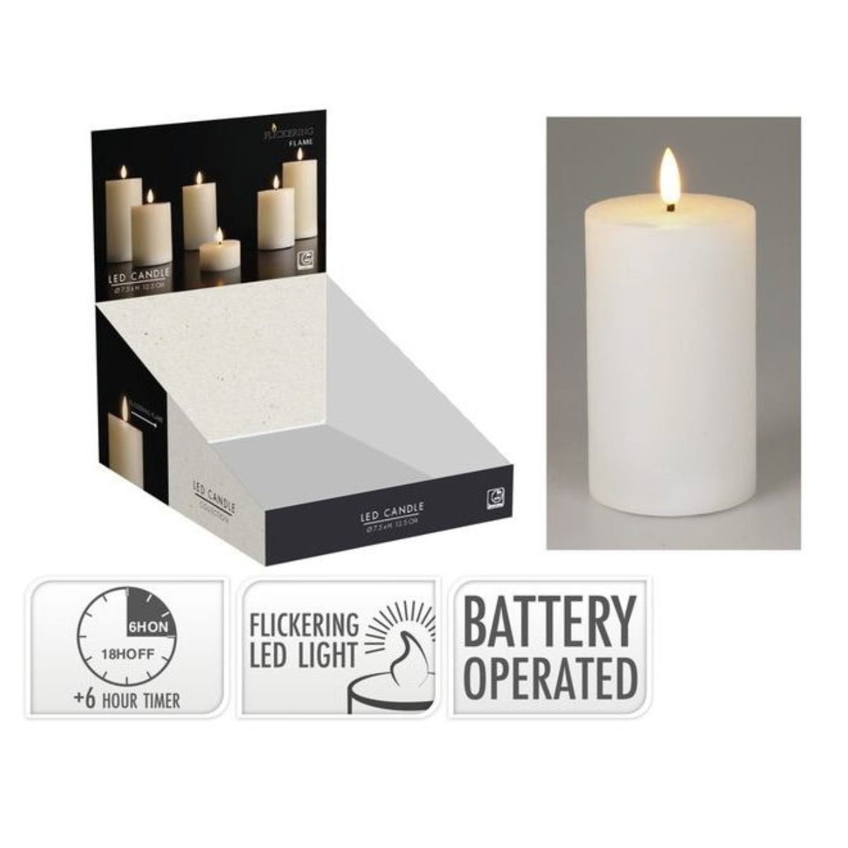LED Candle 75 x 125mm White Battery Operated