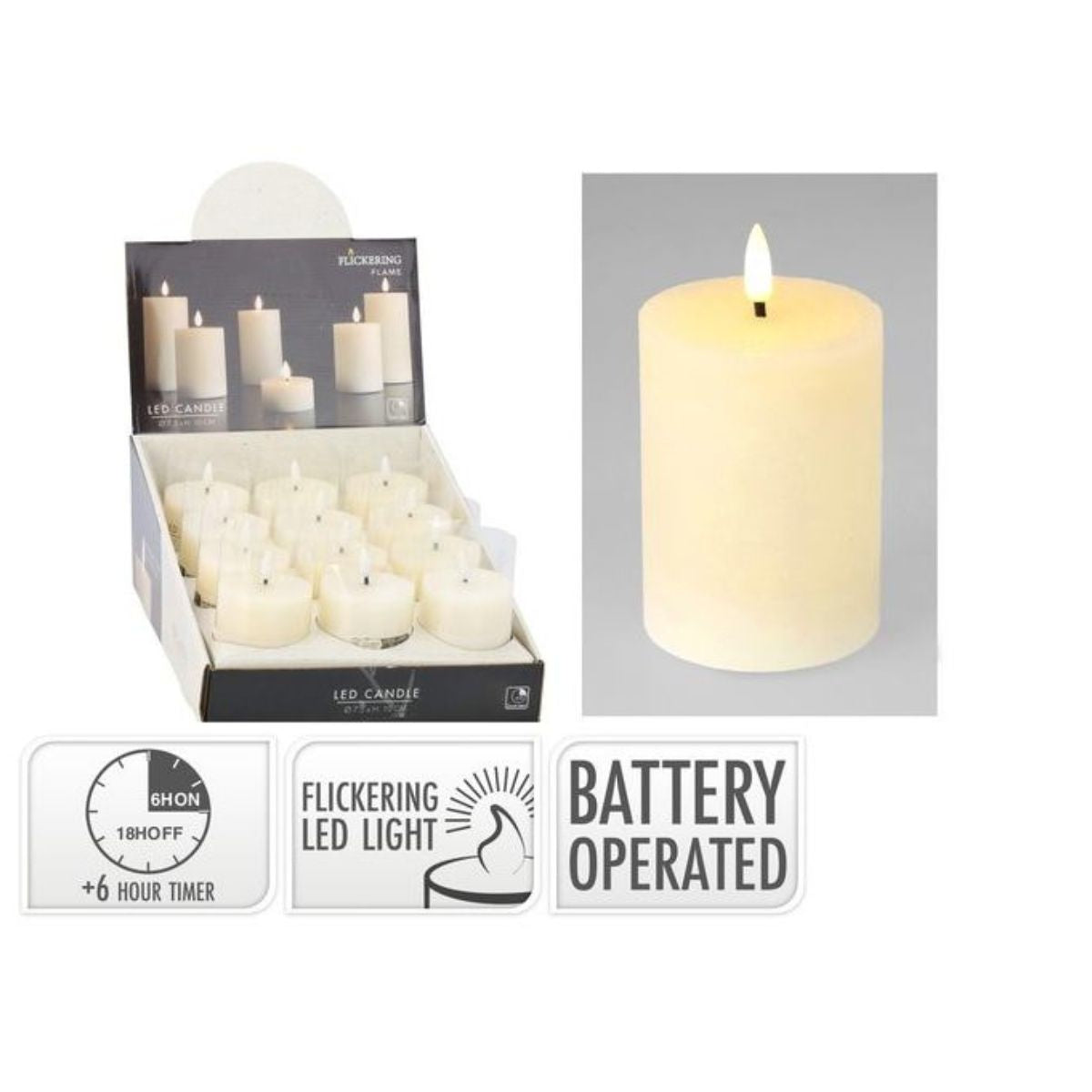 LED Candle 75 x 100mm Ivory Battery Operated