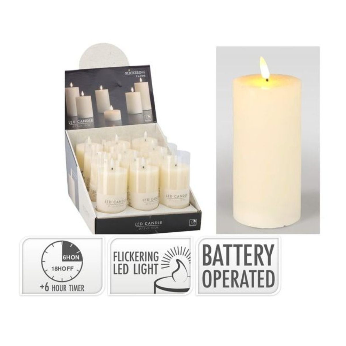 LED Candle 75 x 150mm Ivory Battery Operated