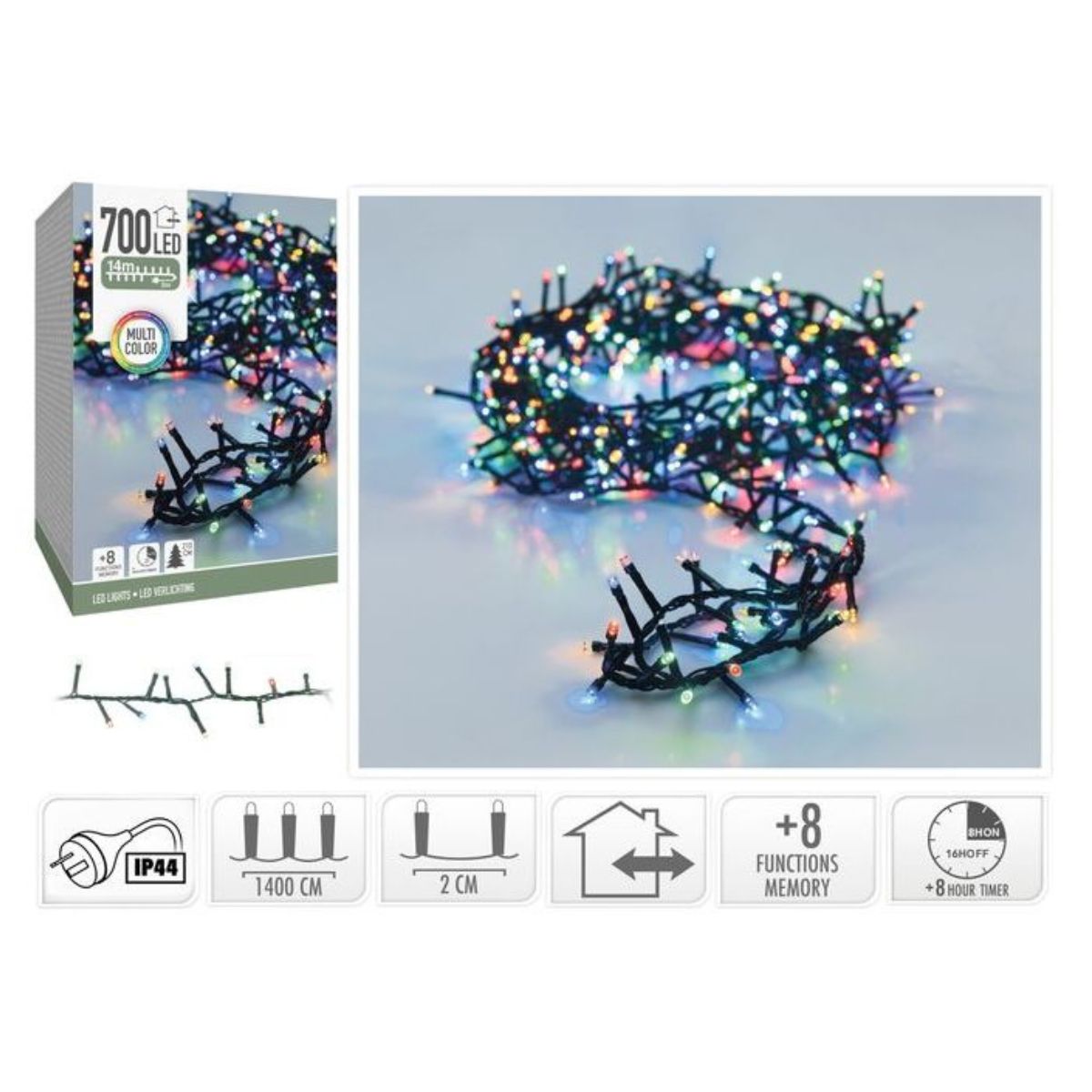 Snake Lights 700 LED Multi IP44 14m