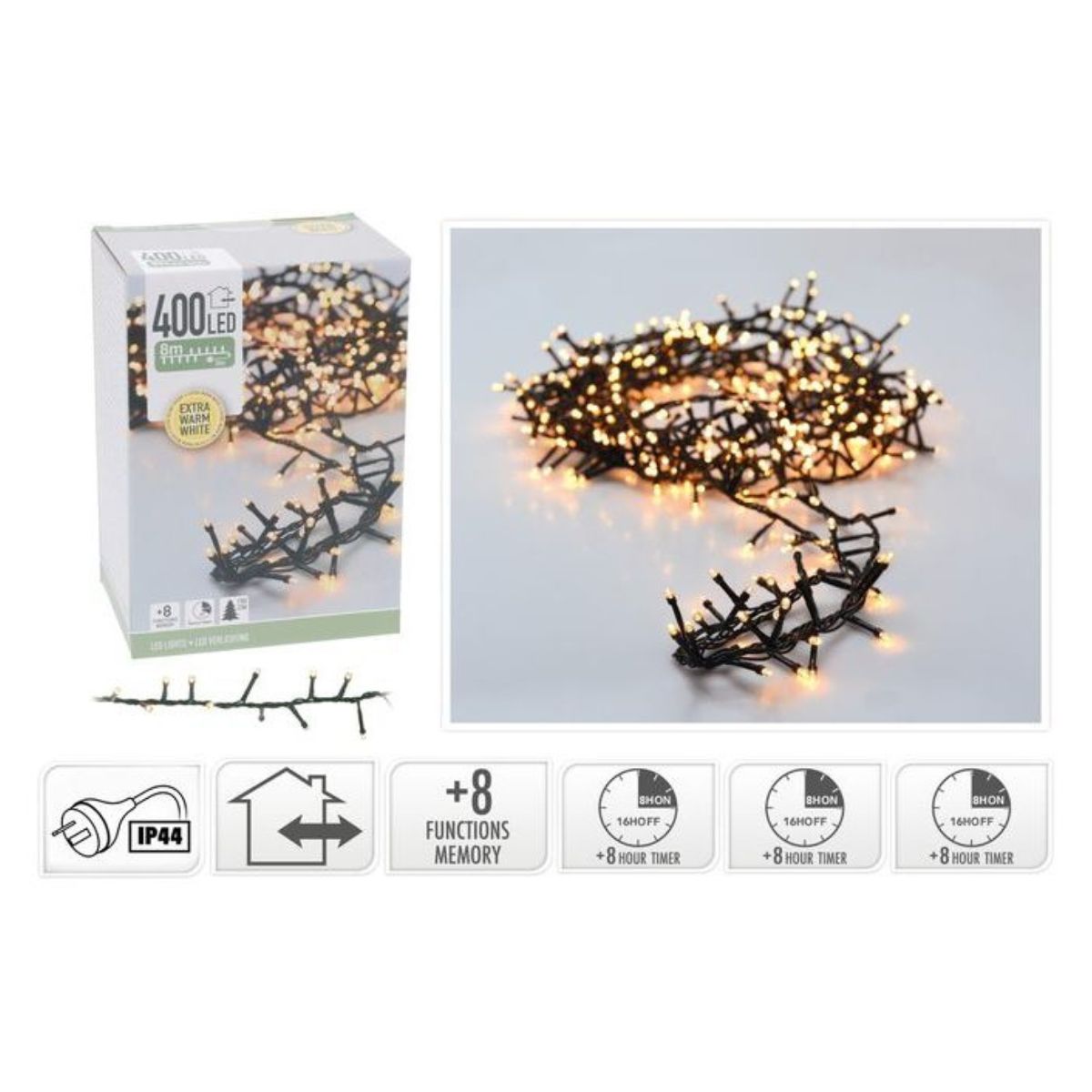 Snake Lights 400 LED Xtra with White IP44 8m