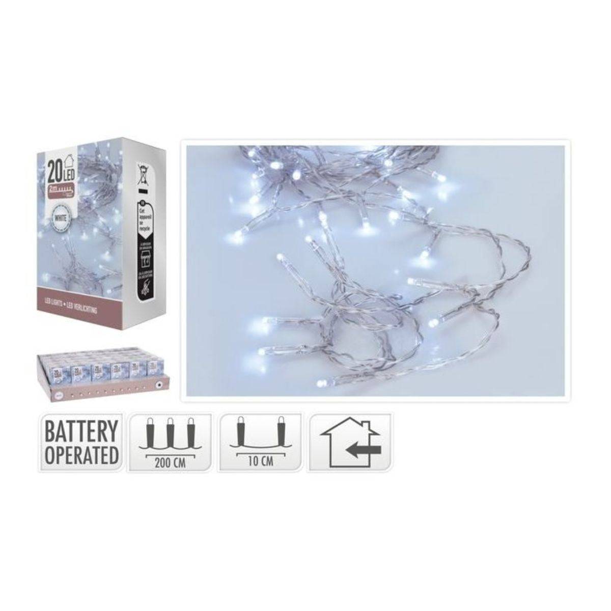 LED Lights 20 LED Battery Operated White 2m