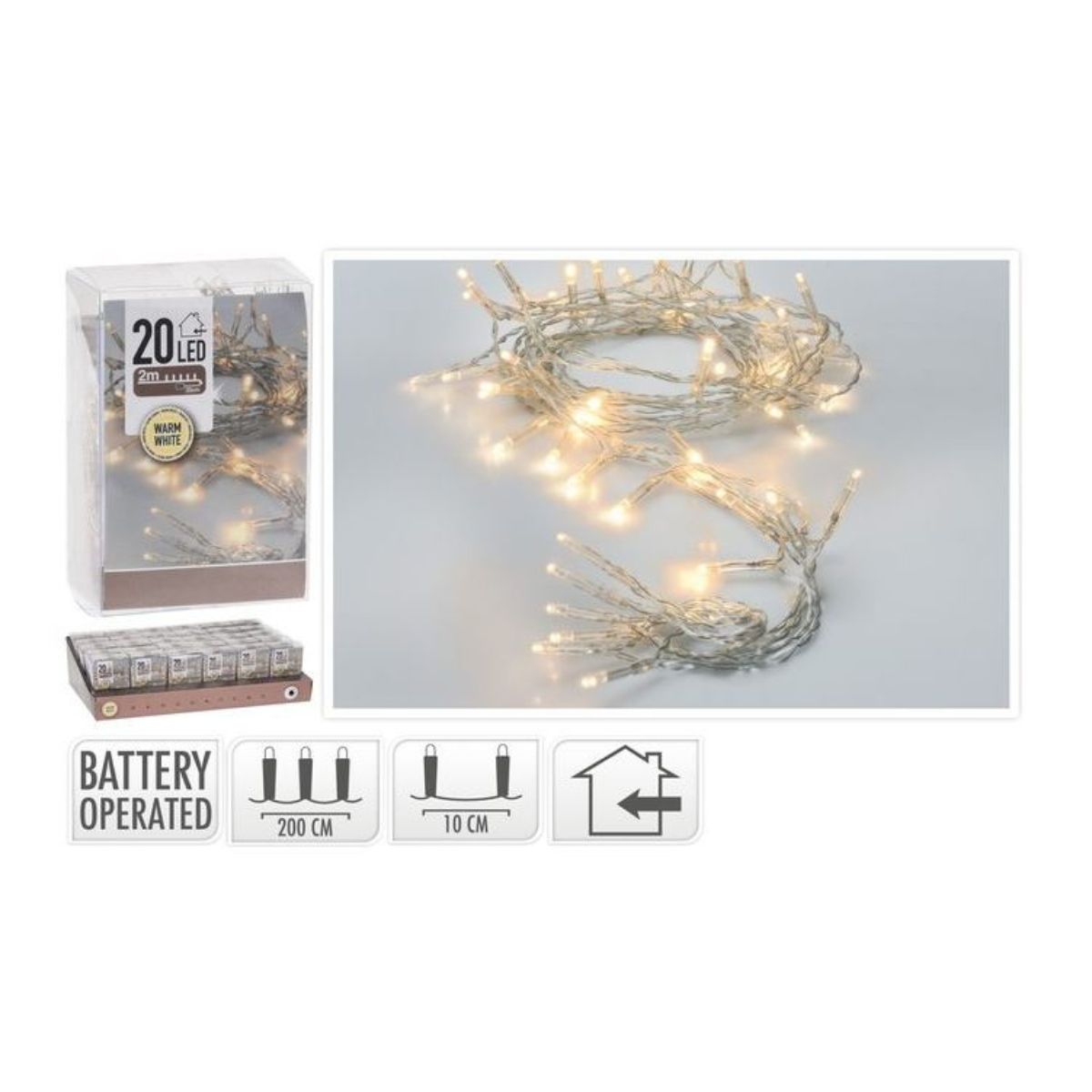 LED Lights 20 LED Battery Operated with White 2m