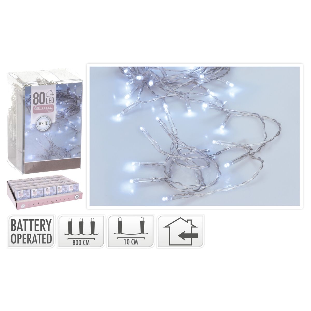 LED Lights 80 LED Battery Operated with White 8m