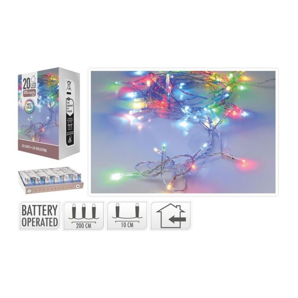 LED Lights 20 LED Battery Operated Multi 2m
