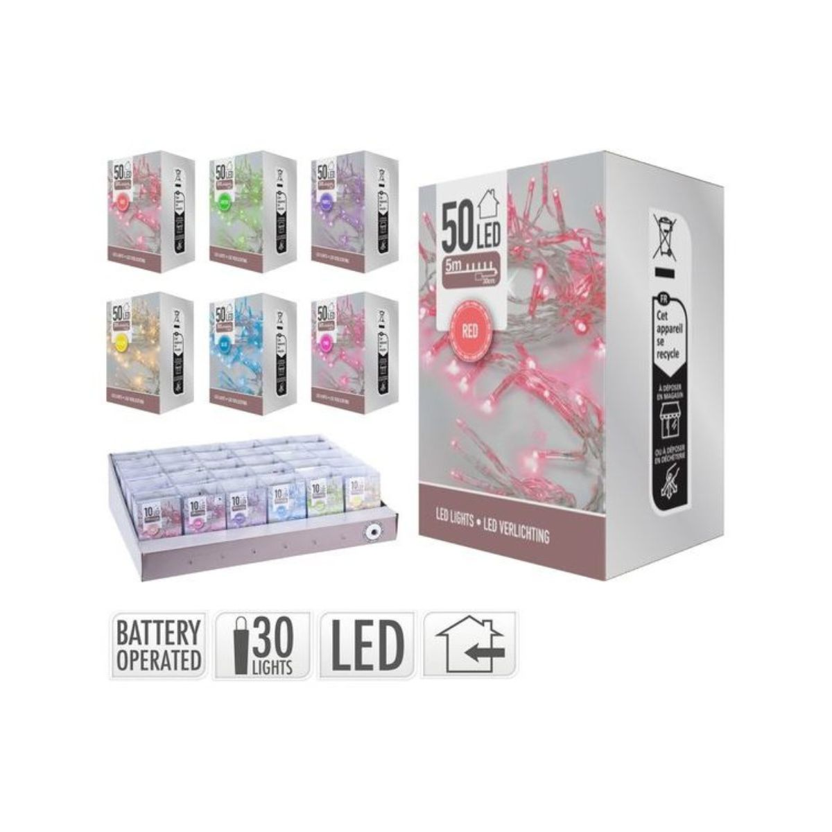 LED Lights 50 Pieces Battery Operated Solid 6 Assorted 5m