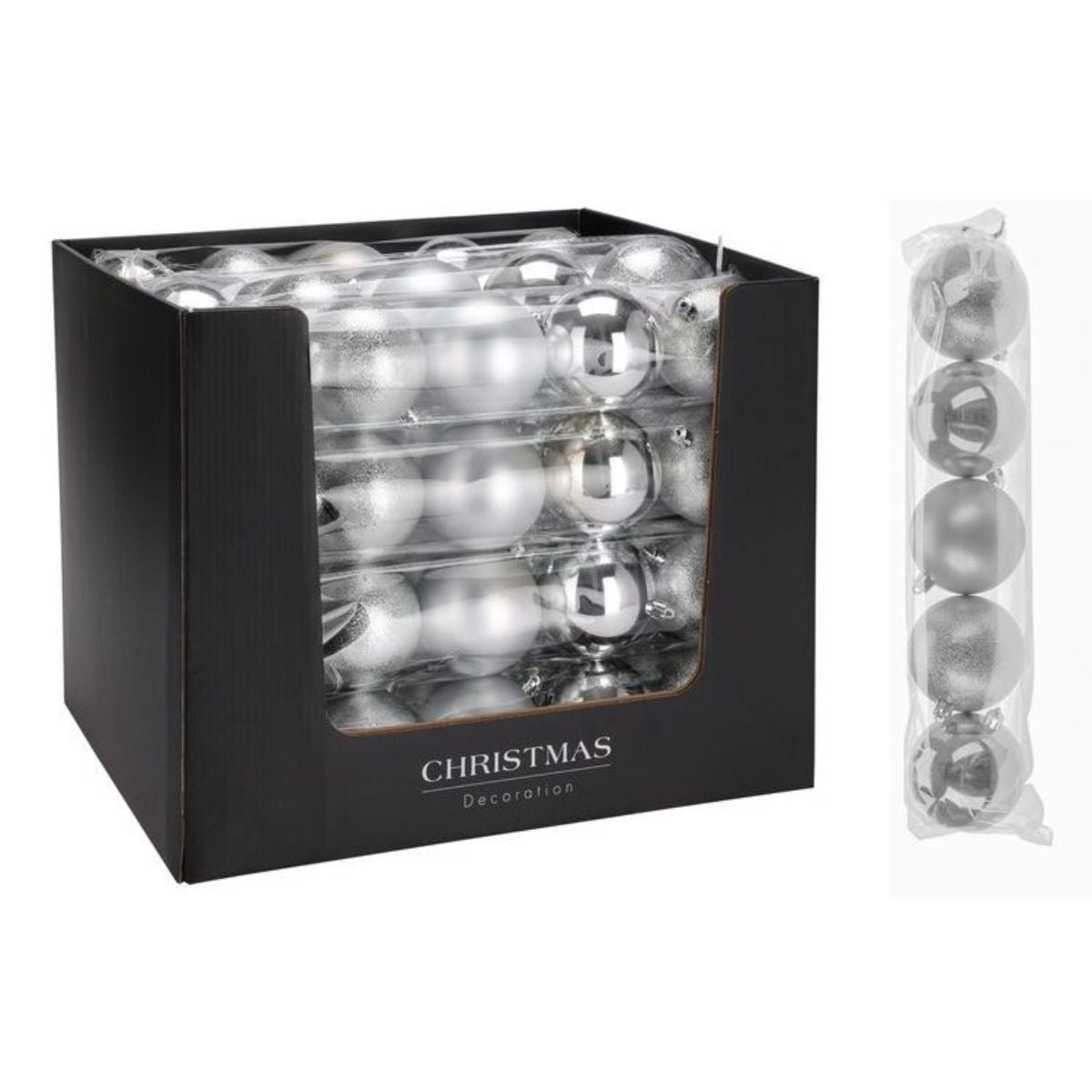 Christmas Bauble Set 80mm Silver 5 Pieces