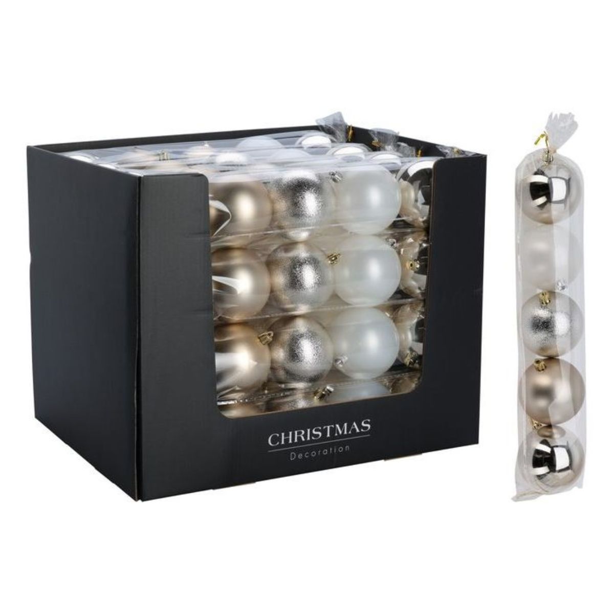 Christmas Bauble Set 80mm Champagne 5 Pieces