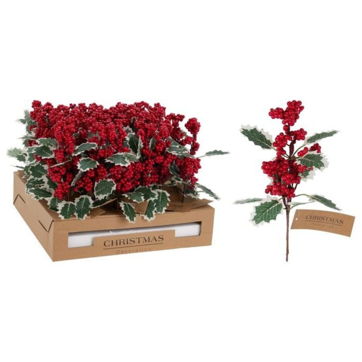 Christmas Berry Leaf Pick with Holly 30cm