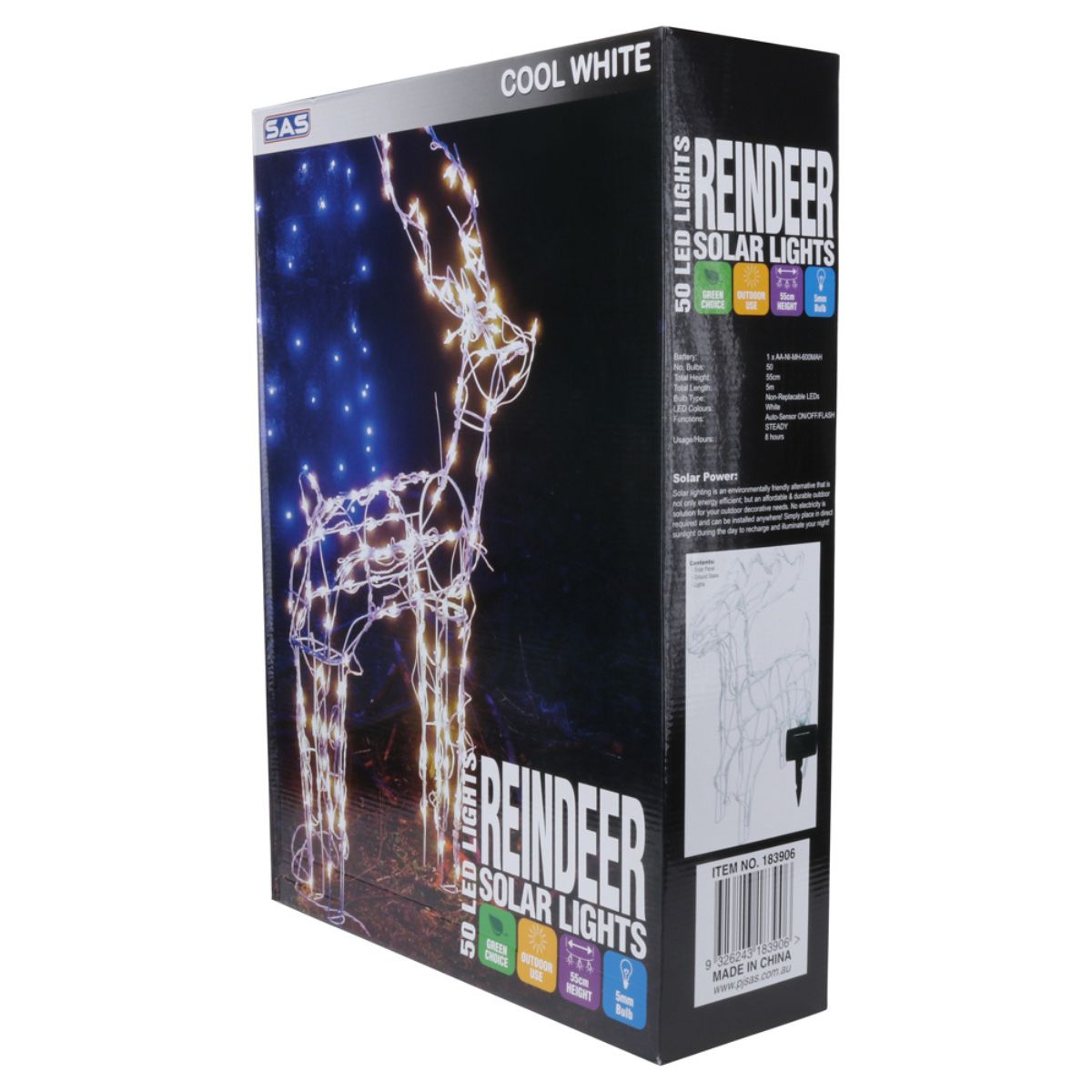 Christmas Decorative Light Solar Reindeer 50 LED 37cm x 55cm Cool White 2 Functions