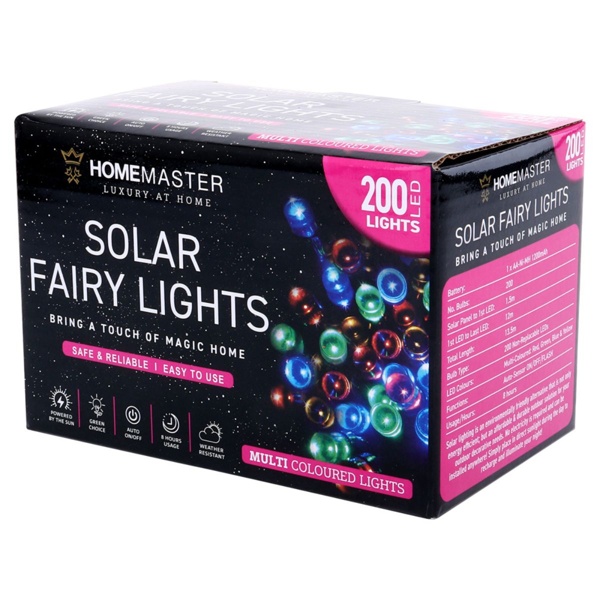 Fairy Light Solar 200 LED 13.5m Total Length Multi Colour 2 Functions