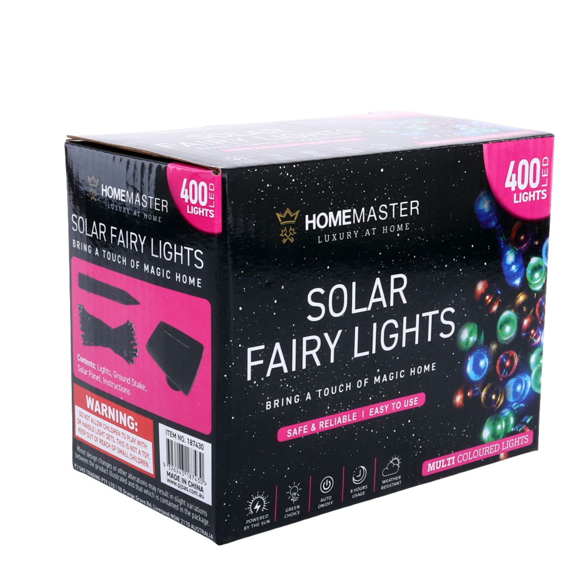 Fairy Light Solar 400 LED 25.5m Total Length Multi Colour 2 Functions