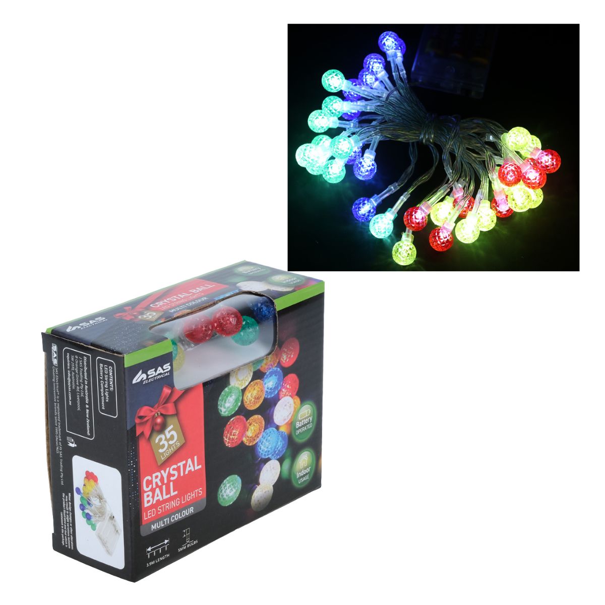 Fairy String Light Battery Operated Ornament Ball 35 LED 4.3m Total Length Multi Colour 1 Function