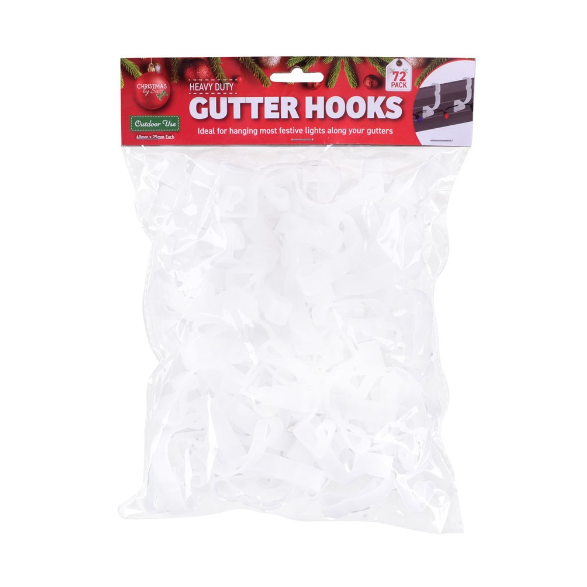 Gutter Hooks Heavy Duty 72 Pack 6cm x 2.5cm Clear