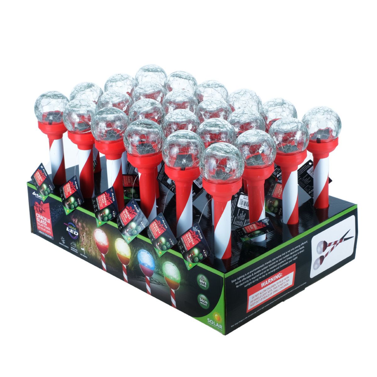 Christmas Stake Light Solar Candy Cane Crackle Ball 1 LED 7cm x 5.5cm x 34cm Multi Colour 1 Function
