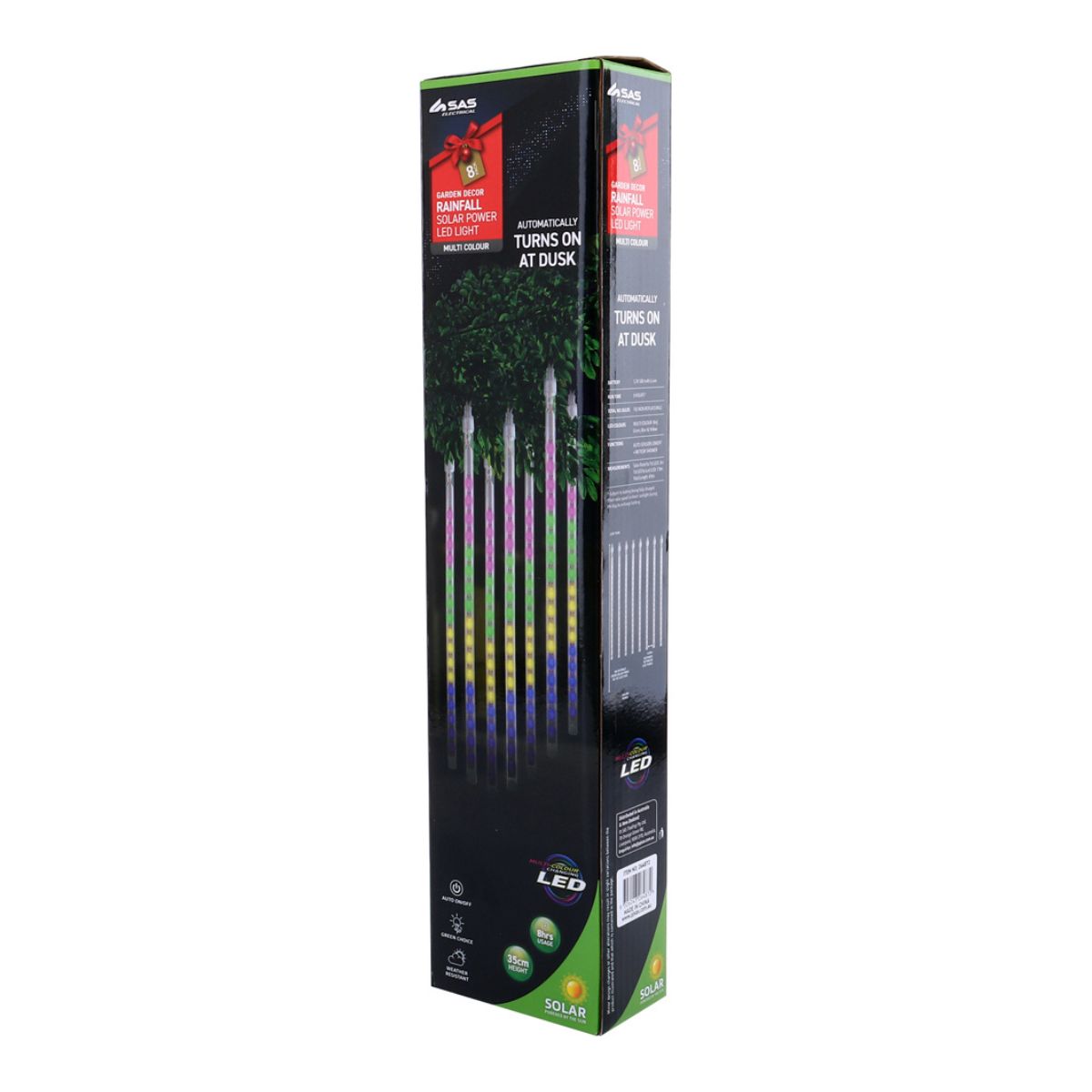 Fairy String Light Solar Tube 8 Pack 192 LED (24 Per Tube) 4.9m Total Length Multi Colour Meteor Function