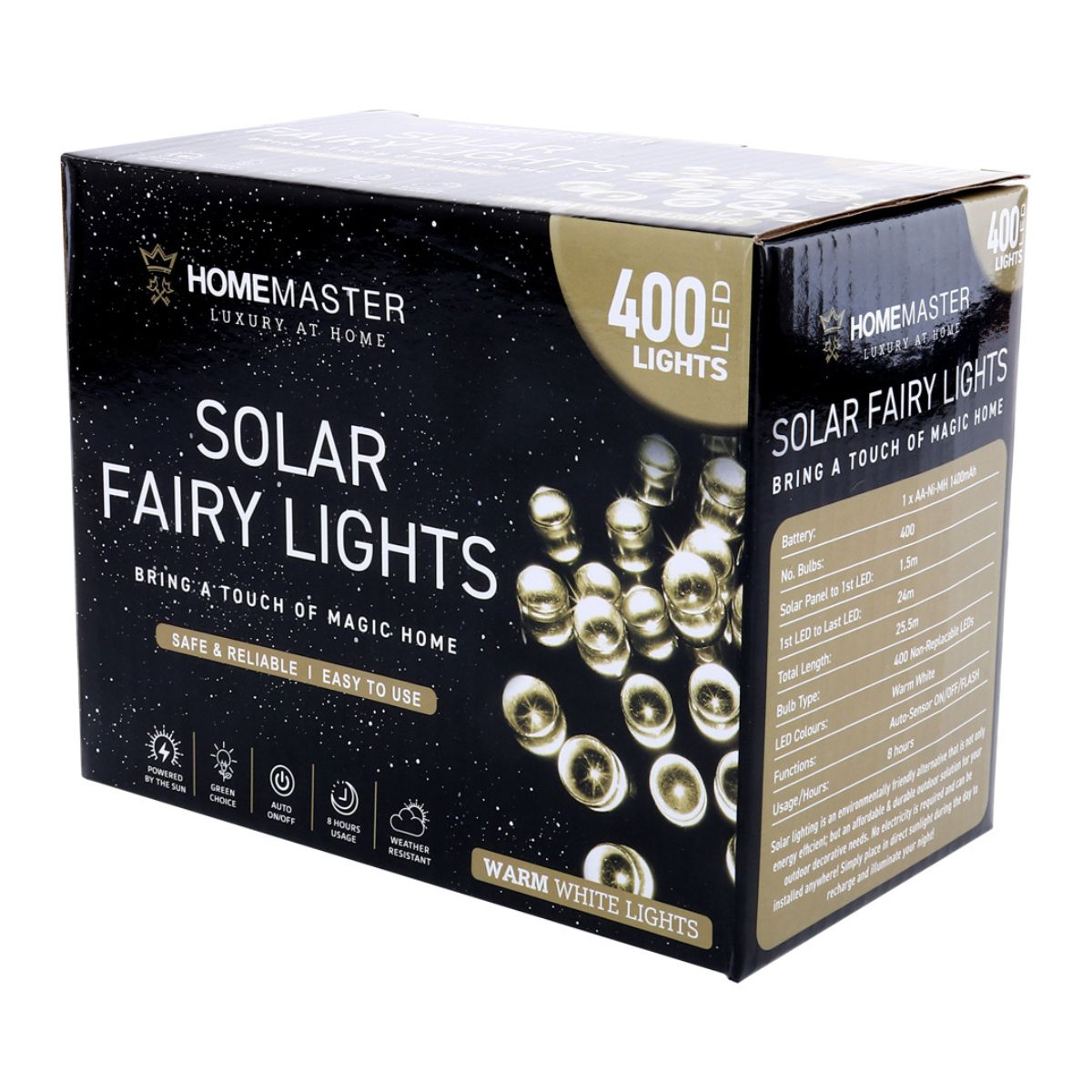 Fairy Light Solar 400 LED 25.5m Total Length Warm White 2 Functions