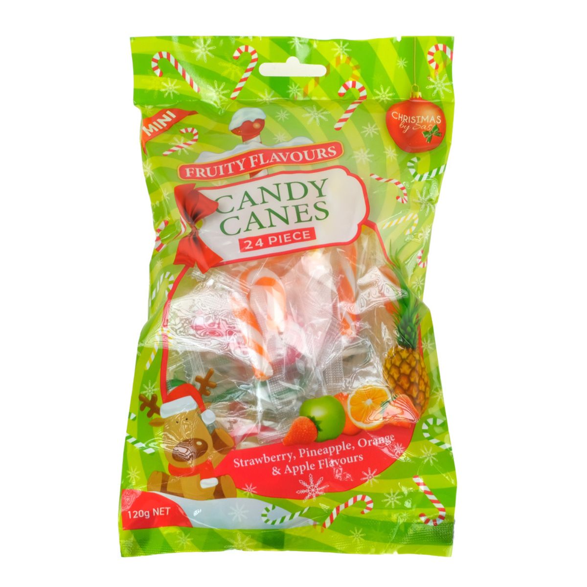 Christmas Candy Cane Mini Fruity Flavours 24 Pack 5g Each Strawberry (red & White) Pineapple (yellow &