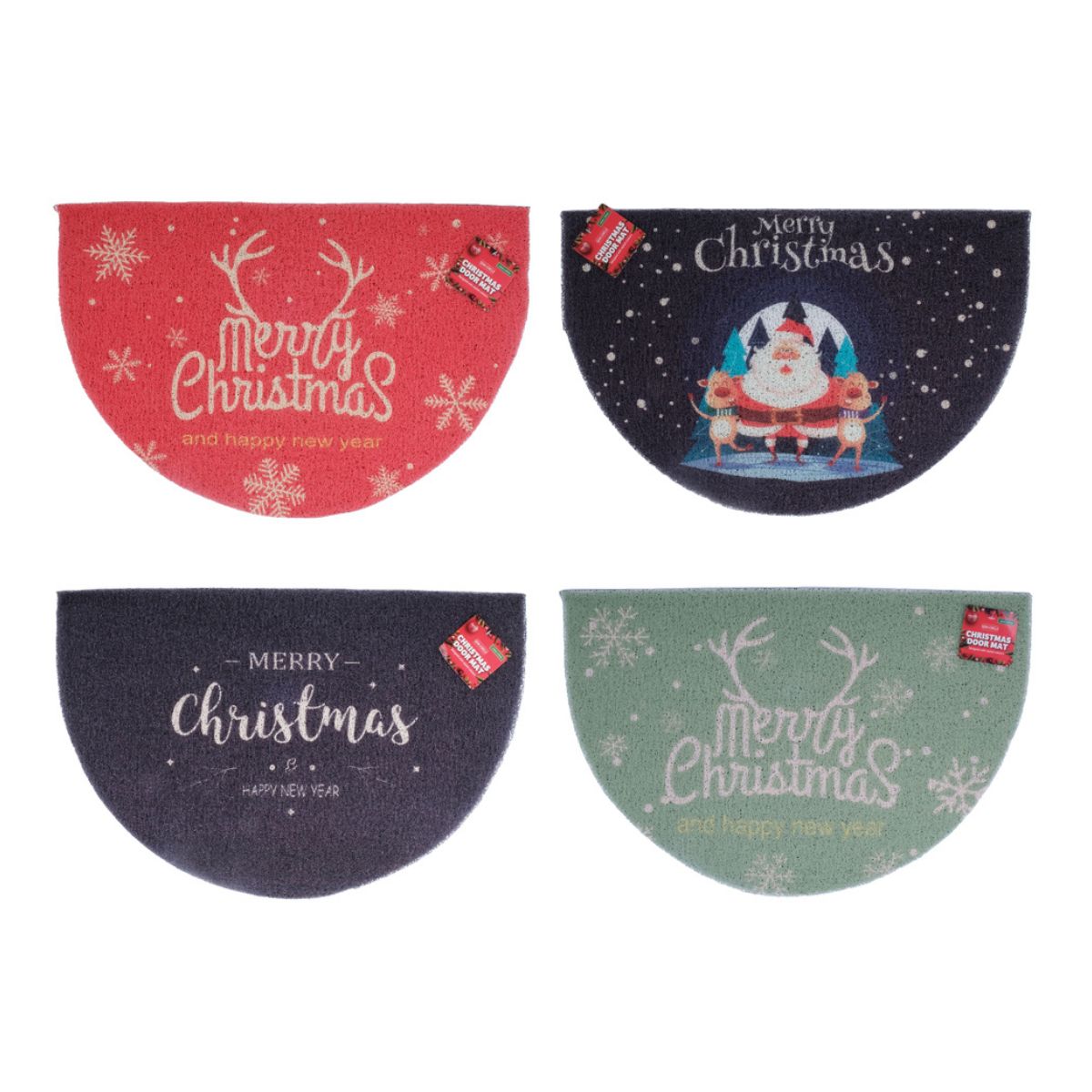 Door Mat Semi-Circle Christmas 40cm x 60cm 4 Assorted Design PVC Upper & Backing